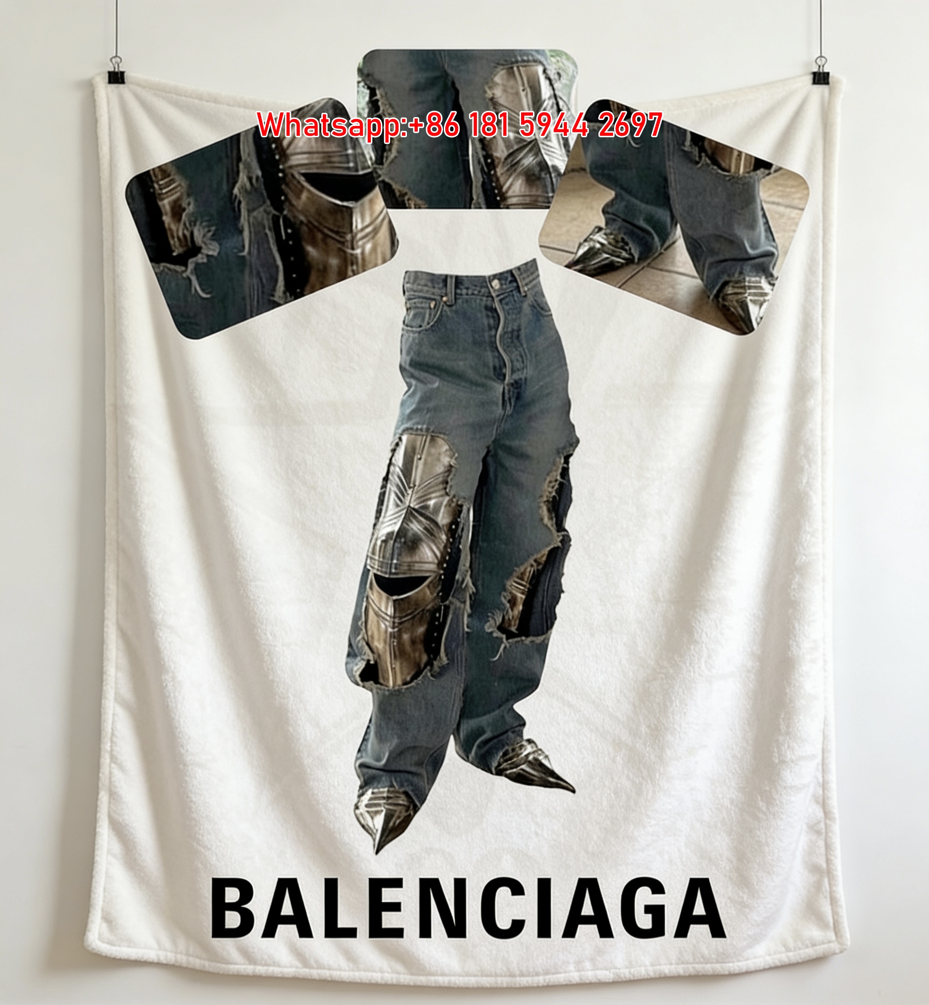 Balenciaga Armor Denim Flannel Throw Blanket for Sofa and Wall Decor BA489